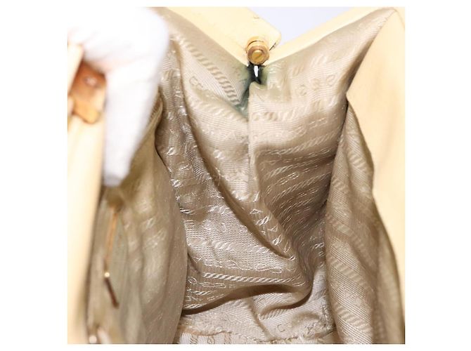 PRADA Borsa a Mano Gamaguchi in Pelle Beige Oro Auth 135924 D'oro - vista 20