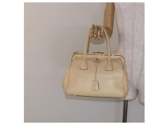 PRADA Borsa a Mano Gamaguchi in Pelle Beige Oro Auth 135924 D'oro - vista 25
