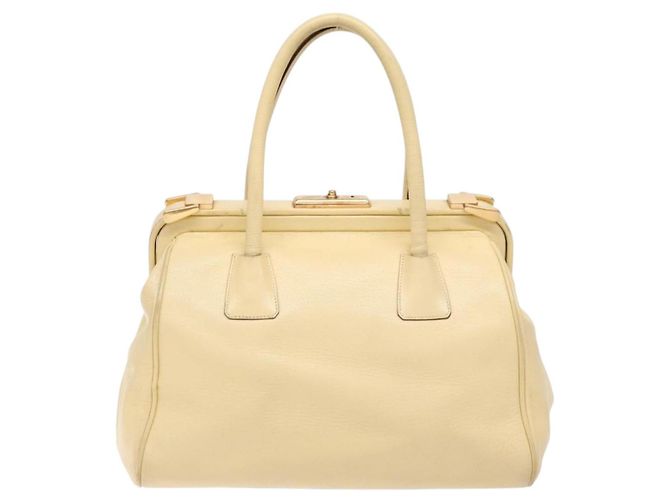 PRADA Borsa a Mano Gamaguchi in Pelle Beige Oro Auth 135924 D'oro - vista 3