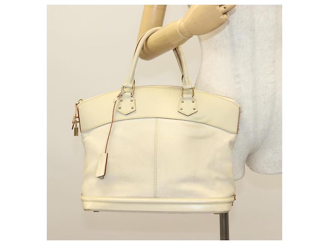 LOUIS VUITTON Bolsa de Mão Suhari Lockit MM Couro Branco M91874 LV Auth sw1347 - vista 25