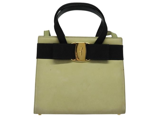 Borsa a mano Vala in suede 2 in 1 beige e oro Auth sw1296 di Salvatore Ferragamo D'oro - vista 2