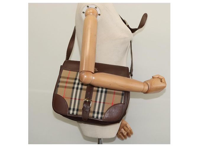 Autre Marque Borsa a Spalla Burberrys Nova Check in Tela e Pelle Beige Oro Auth yk18913 D'oro - vista 21