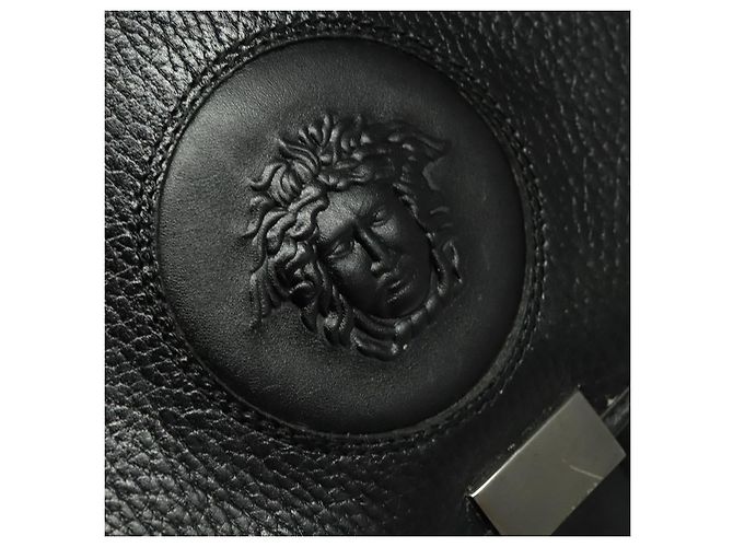 Borsa da lavoro in pelle nera e argento Gianni Versace Auth bs28153 Nero - vista 14
