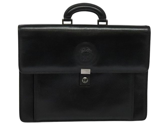 Borsa da lavoro in pelle nera e argento Gianni Versace Auth bs28153 Nero - vista 2