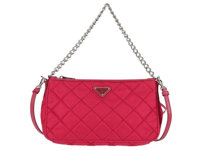 PRADA Borsa a Catena Nylon 2in1 Rosa Argento Auth 135510V - vista 2
