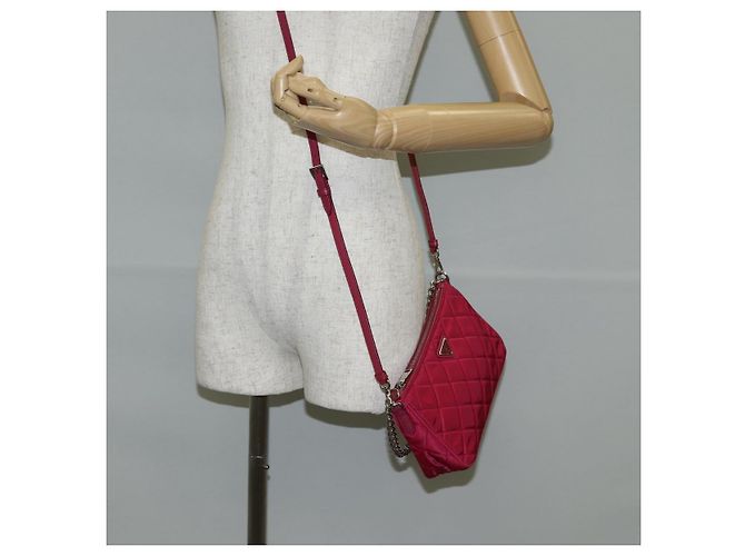 PRADA Borsa a Catena Nylon 2in1 Rosa Argento Auth 135510V - vista 25