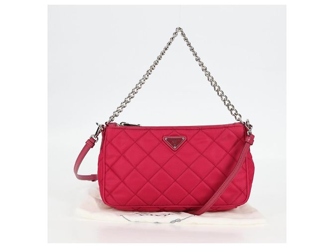 PRADA Borsa a Catena Nylon 2in1 Rosa Argento Auth 135510V - vista 26