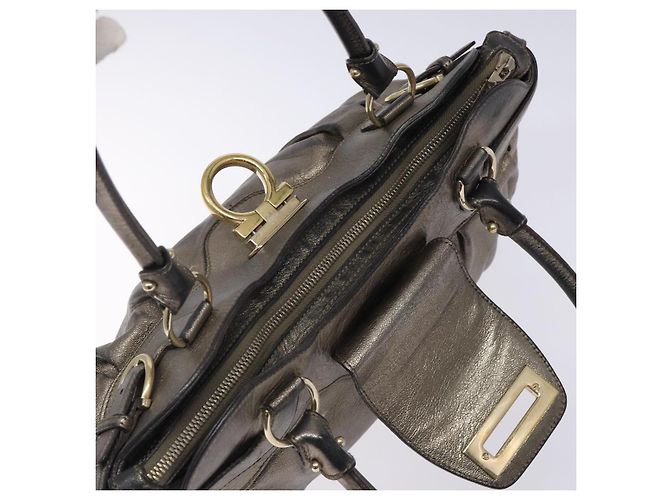 Borsa a mano in pelle Gancini Salvatore Ferragamo Argento Oro Auth 133160 D'oro - vista 15