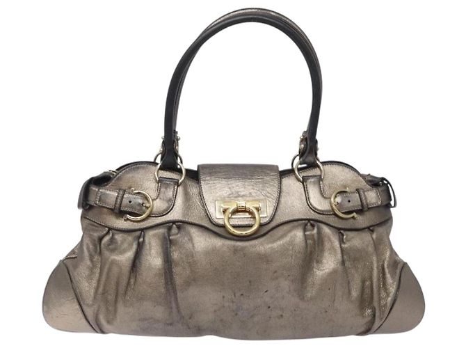Borsa a mano in pelle Gancini Salvatore Ferragamo Argento Oro Auth 133160 D'oro - vista 2