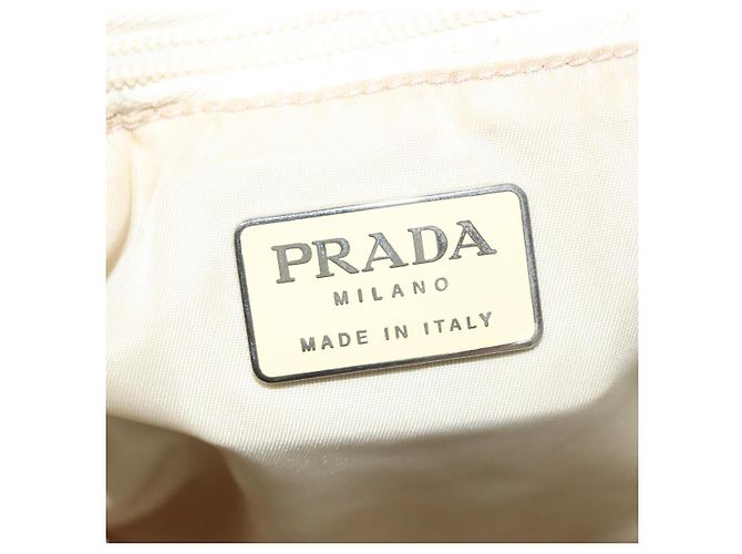 PRADA Borsa a mano in nylon beige argento autentica bs28225 - vista 16