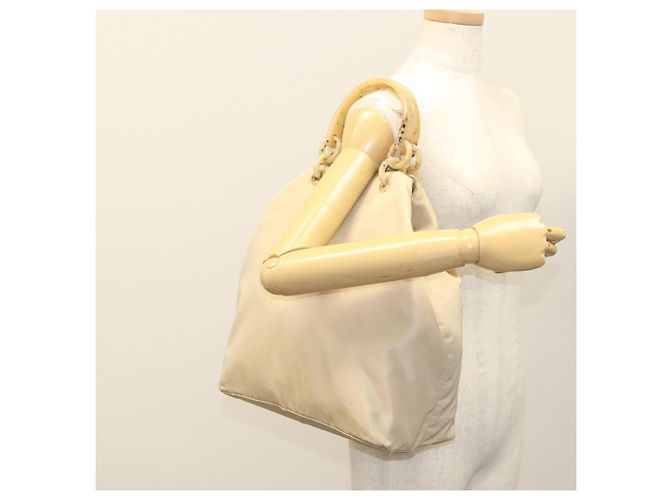 PRADA Borsa a mano in nylon beige argento autentica bs28225 - vista 23