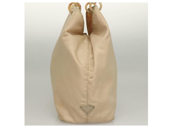 PRADA Borsa a mano in nylon beige argento autentica bs28225 - vista 6