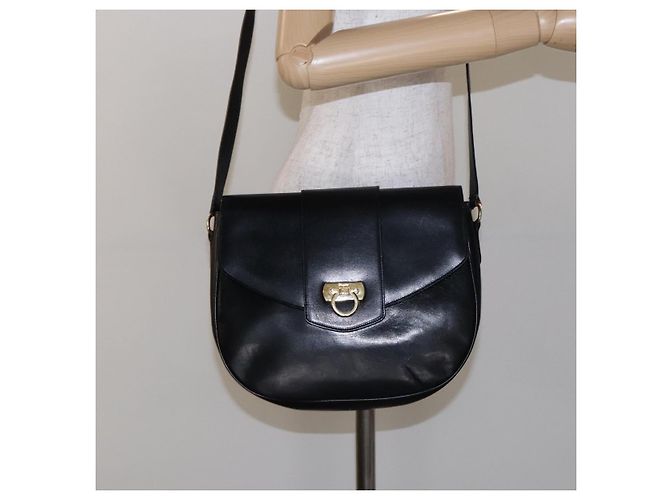 Borsa a Spalla Gancini in Pelle Nera e Oro Auth BA4219 di Salvatore Ferragamo Nero D'oro - vista 21