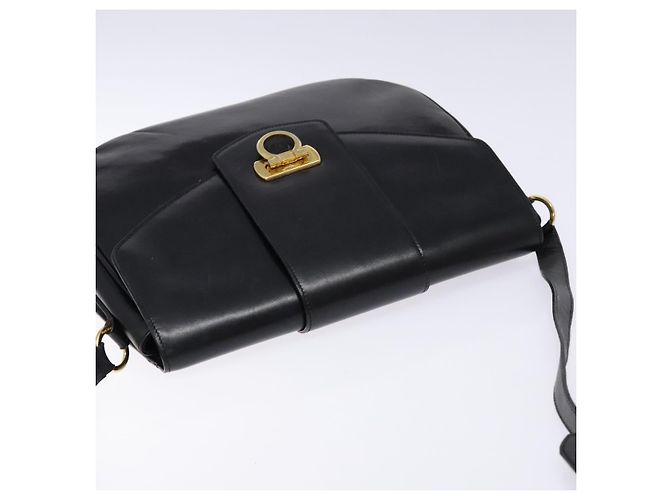Borsa a Spalla Gancini in Pelle Nera e Oro Auth BA4219 di Salvatore Ferragamo Nero D'oro - vista 6