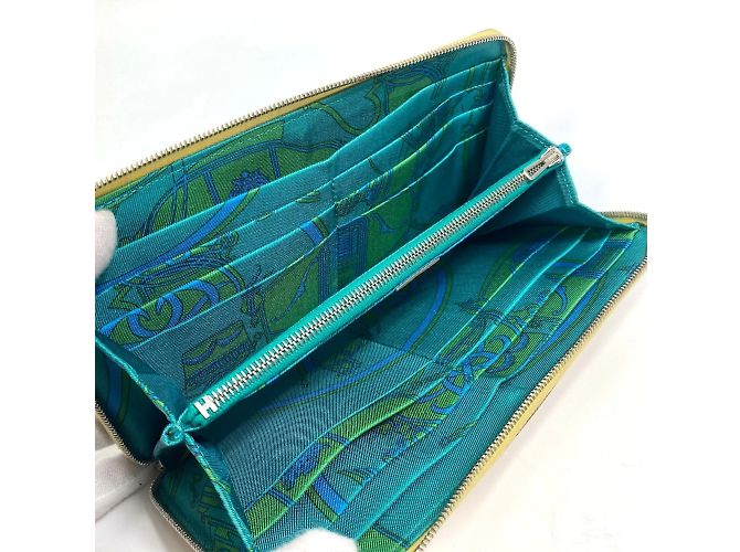 Hermès Azap Long Silk'in Geldbörse Grün Gelb - Ansicht 10
