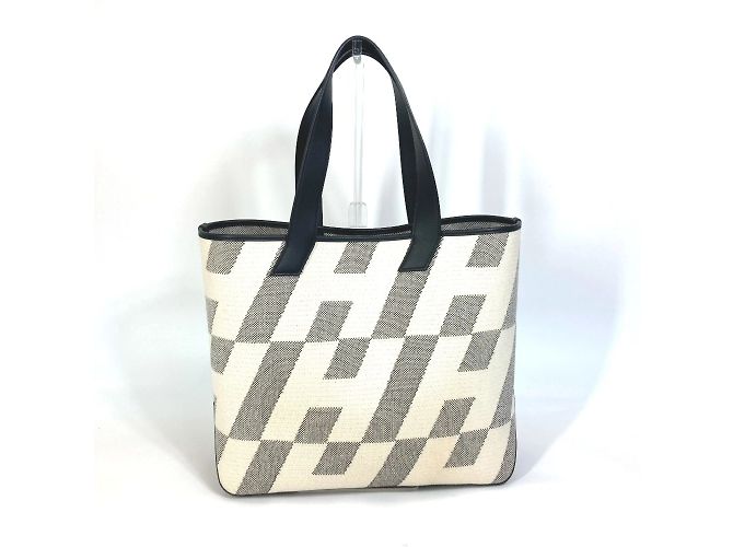 Hermès Cabas Bias H 40 Ambié GM Handtasche Braun Schwarz Weiß - Ansicht 2