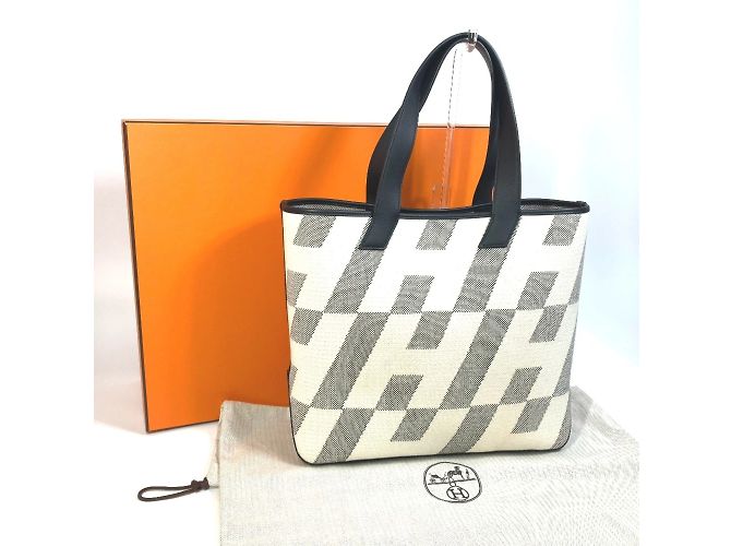 Hermès Cabas Bias H 40 Ambié GM Handtasche Braun Schwarz Weiß - Ansicht 8