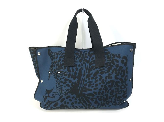 Borsa a spalla con stampa leopardata Hermès Nero Blu navy - vista 2