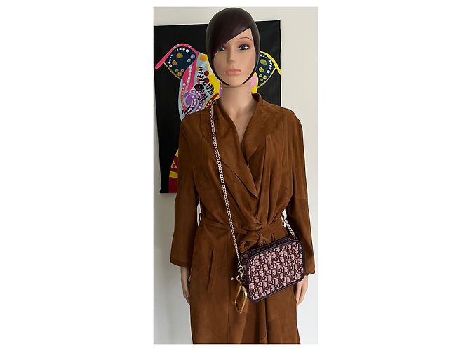 Pochette Christian Dior Diorquake in Pelle Bordeaux e Tela Monogramma - vista 7