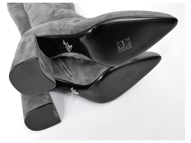 Botas de camurça cinza acima do joelho Prada Outono 2015 - vista 7