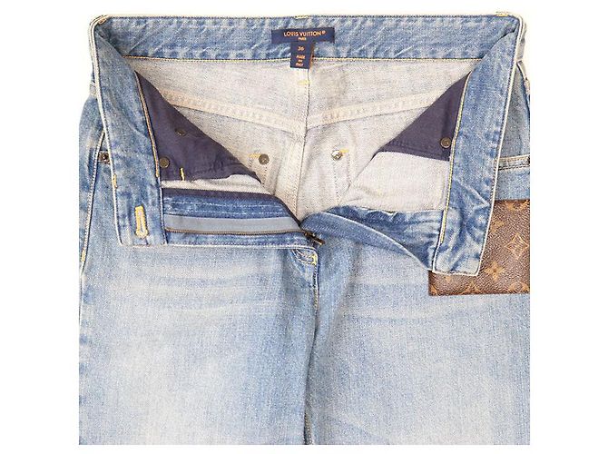 Pantalon en denim en agneau Monogram Louis Vuitton Bleu - vue 13