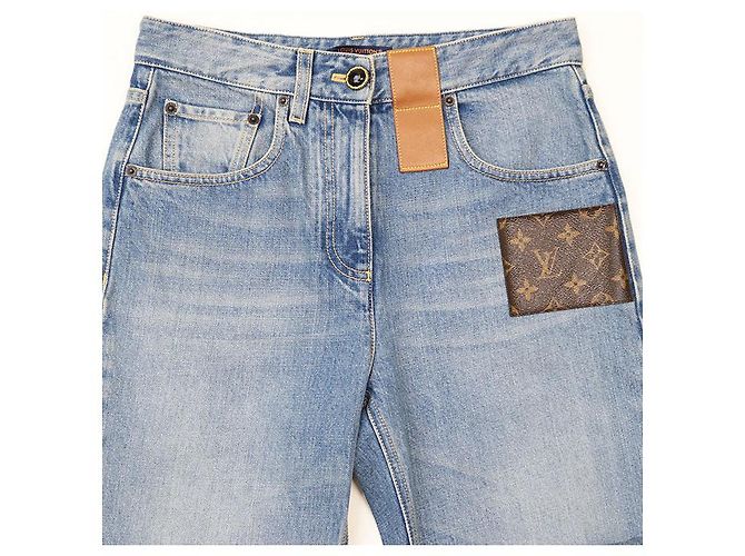 Pantalon en denim en agneau Monogram Louis Vuitton Bleu - vue 2