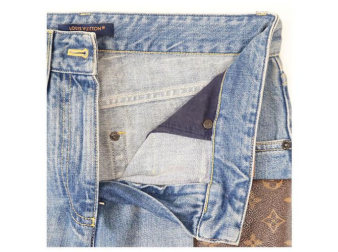 Pantalon en denim en agneau Monogram Louis Vuitton Bleu - vue 7
