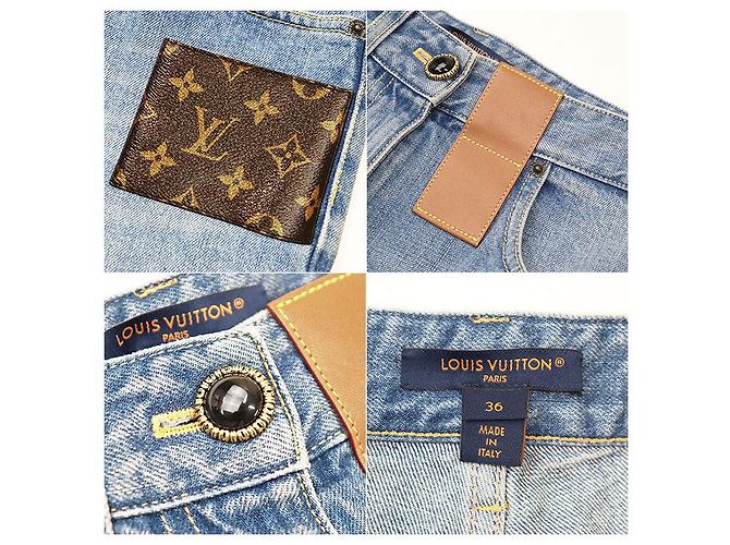 Pantalon en denim en agneau Monogram Louis Vuitton Bleu - vue 9