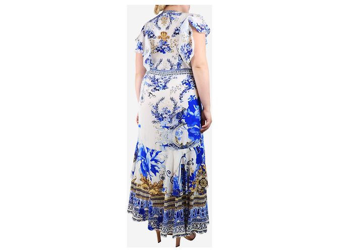 Camilla Blaues Blumen-Seidenkleid mit Diamanten - Größe M - Ansicht 2