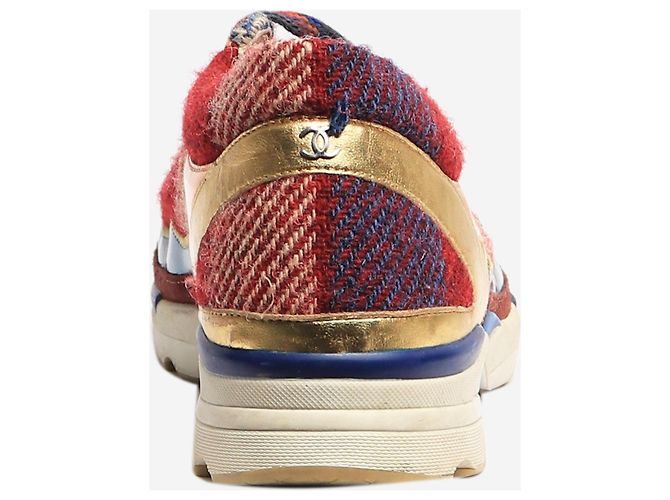 Chanel Multifarbige Tartan-Leder- und Tweed-CC-Sneaker - Größe EU 39 - Ansicht 3