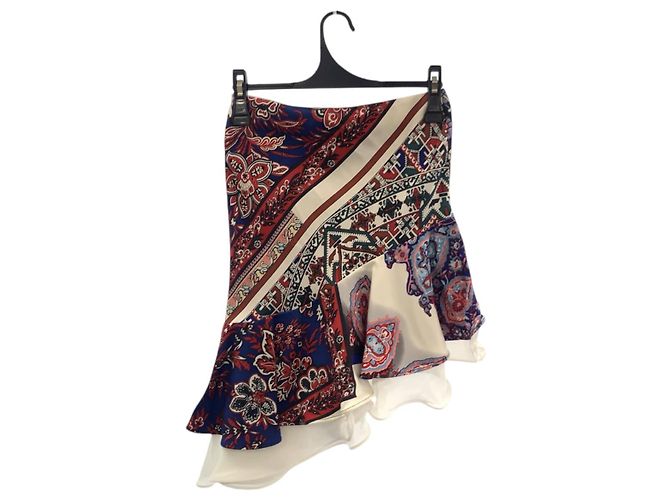 Louis Vuitton Patchwork Asymmetrischer Seiden-Rayon-Rock Rot Blau Mehrfarben - Ansicht 2