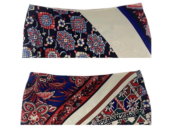 Louis Vuitton Patchwork Asymmetrischer Seiden-Rayon-Rock Rot Blau Mehrfarben - Ansicht 3