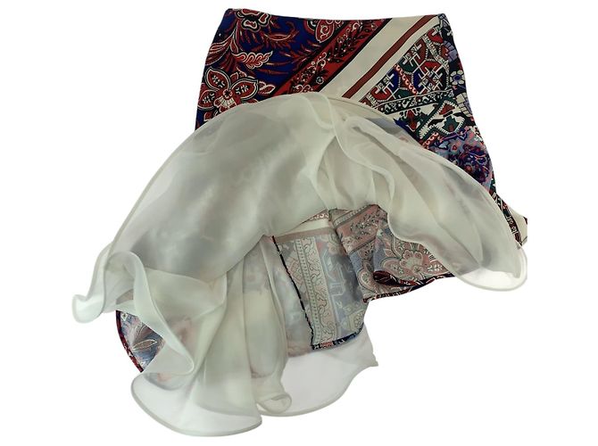 Louis Vuitton Patchwork Asymmetrischer Seiden-Rayon-Rock Rot Blau Mehrfarben - Ansicht 7
