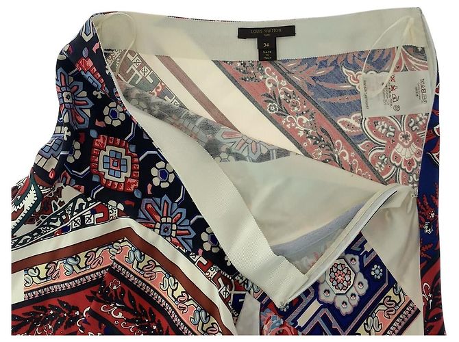 Louis Vuitton Patchwork Asymmetrischer Seiden-Rayon-Rock Rot Blau Mehrfarben - Ansicht 8