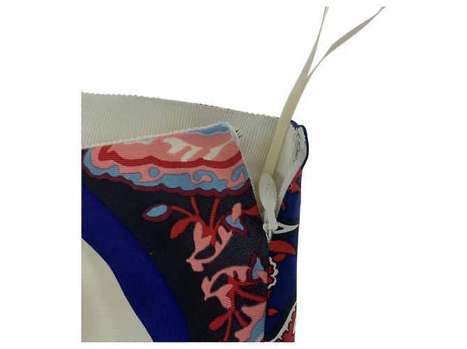 Louis Vuitton Patchwork Asymmetrischer Seiden-Rayon-Rock Rot Blau Mehrfarben - Ansicht 9