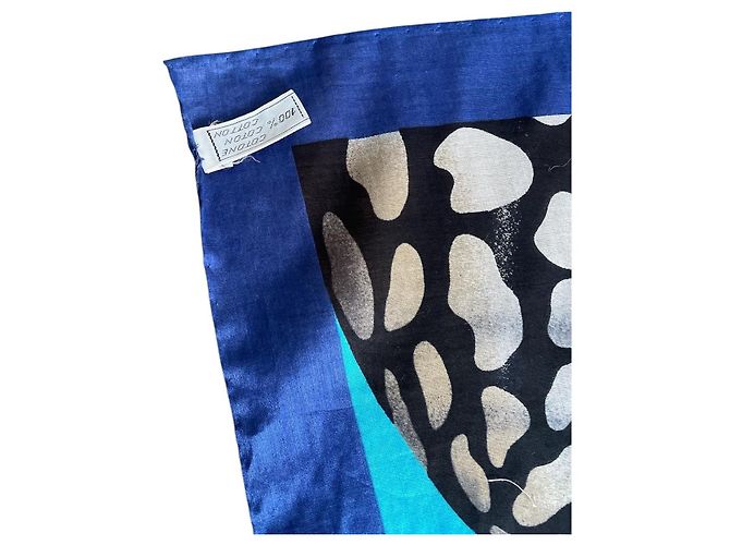 Paréo Gianfranco Ferré anni '90 in cotone stampato con fiori tropicali e conchiglie Nero Blu Multicolore Turchese - vista 4