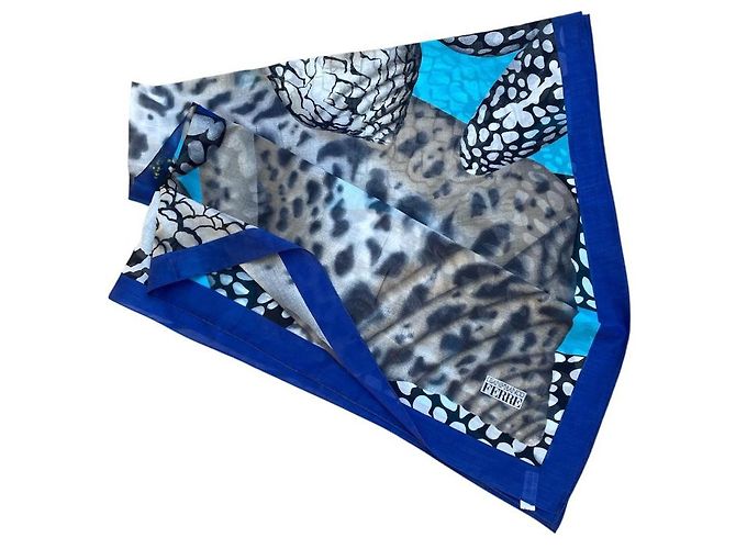 Paréo Gianfranco Ferré anni '90 in cotone stampato con fiori tropicali e conchiglie Nero Blu Multicolore Turchese - vista 5