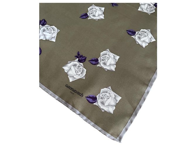 Bandana Georges Rech anni '90 in seta bronzo con stampa di rose grigie e viola Grigio Porpora - vista 2