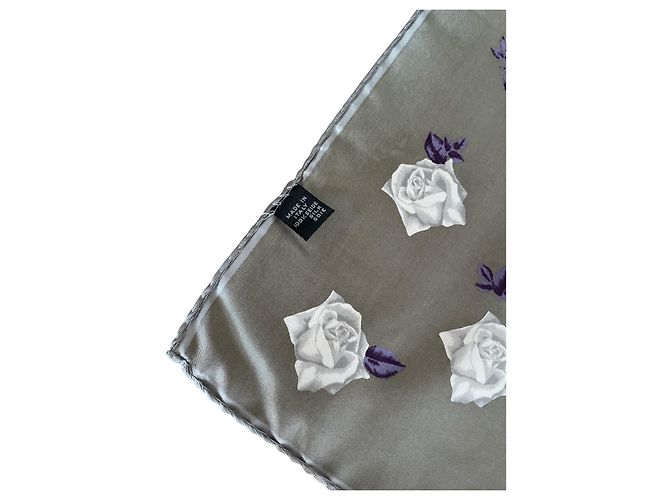 Bandana Georges Rech anni '90 in seta bronzo con stampa di rose grigie e viola Grigio Porpora - vista 3