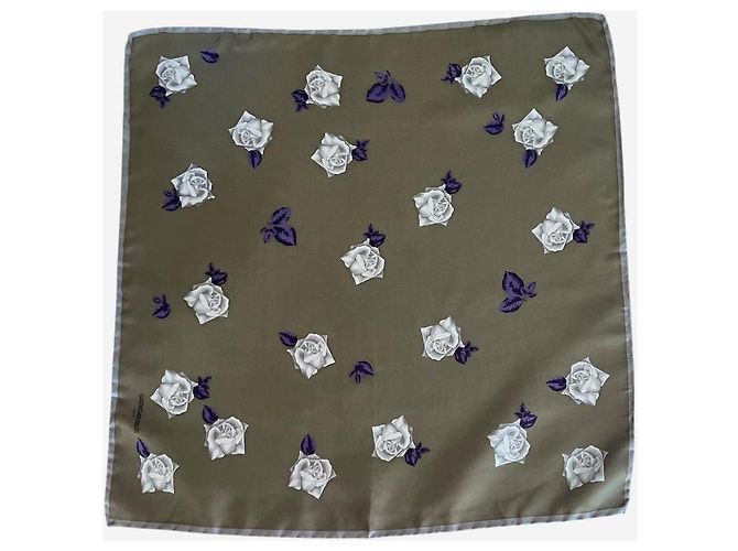 Bandana Georges Rech anni '90 in seta bronzo con stampa di rose grigie e viola Grigio Porpora - vista 4