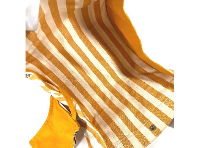 Hermès Gestreifte Tote Bag Hermes Cannes PM Weiß Orange - Ansicht 11