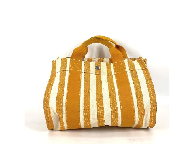 Hermès Gestreifte Tote Bag Hermes Cannes PM Weiß Orange - Ansicht 2