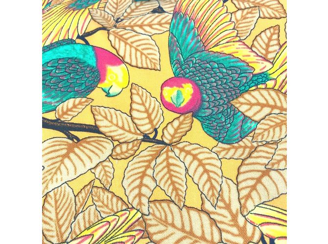 Hermès HERMES Große Vintage Schultertasche aus Canvas mit Vogelmotiv Grün Orange - Ansicht 14