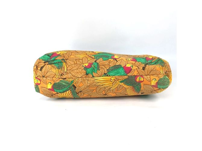 Hermès HERMES Große Vintage Schultertasche aus Canvas mit Vogelmotiv Grün Orange - Ansicht 5
