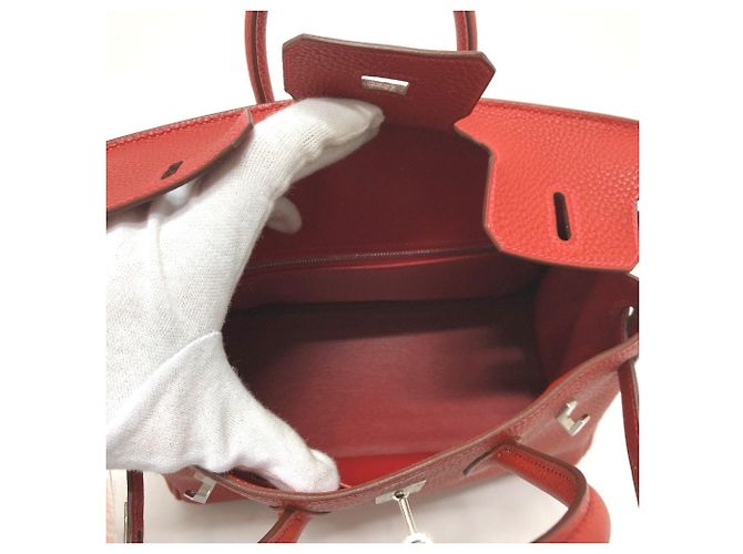 Borsa Tote Hermès Birkin 25 in pelle Togo Rosso - vista 9