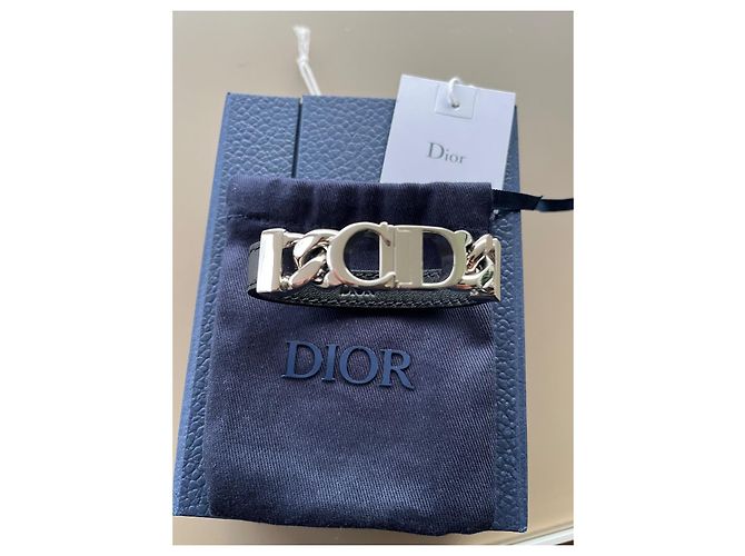 Pulseira Christian Dior de Couro e Prata Preta Preto Hardware prateado - vista 2