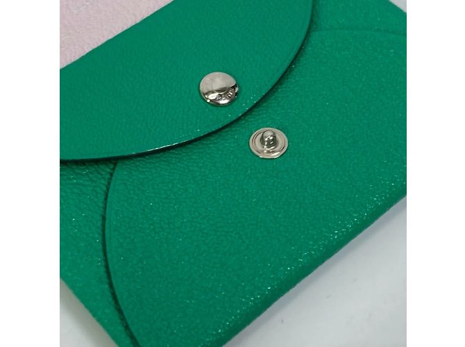 Porte-cartes bi-matière Calvi Duo d'Hermès Rose Multicolore Vert - vue 10