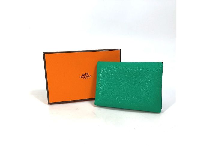 Porte-cartes bi-matière Calvi Duo d'Hermès Rose Multicolore Vert - vue 12