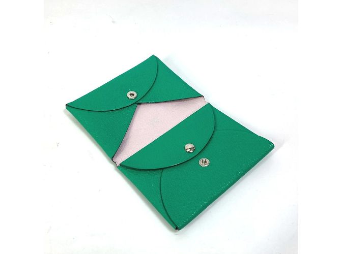 Porte-cartes bi-matière Calvi Duo d'Hermès Rose Multicolore Vert - vue 8