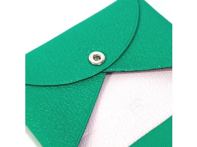 Porte-cartes bi-matière Calvi Duo d'Hermès Rose Multicolore Vert - vue 9